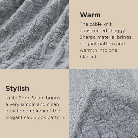 Sherpa Throw Blanket for Couch - Soft Fuzzy Cozy Blanket for Winter, Fleece Plush Thick Warm Christmas Blanket Gifts for Women, Grey, 50x60 Inches