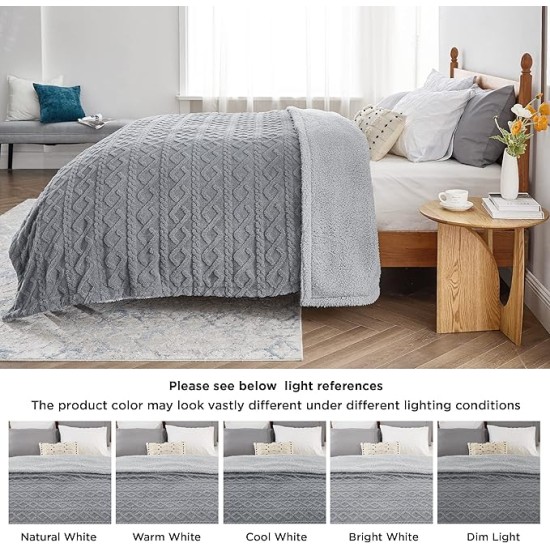 Sherpa Throw Blanket for Couch - Soft Fuzzy Cozy Blanket for Winter, Fleece Plush Thick Warm Christmas Blanket Gifts for Women, Grey, 50x60 Inches