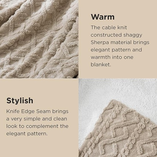 Sherpa Throw Blanket for Couch Sofa - Fuzzy Soft Cozy Blanket for Bed, Fleece Thick Warm Blanket for Winter, Beige, 50x60 Inches