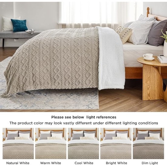 Sherpa Throw Blanket for Couch Sofa - Fuzzy Soft Cozy Blanket for Bed, Fleece Thick Warm Blanket for Winter, Beige, 50x60 Inches