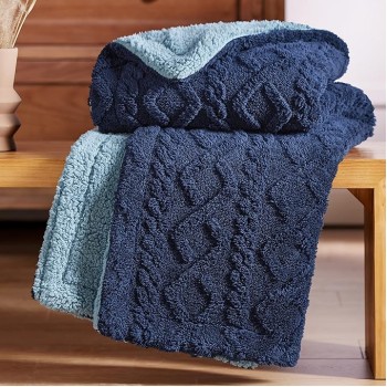 Sherpa Throw Blanket for Couch Sofa - Fuzzy Soft Cozy Blanket for Bed, Fleece Thick Warm Blanket for Winter, Navy, 50x60 Inches