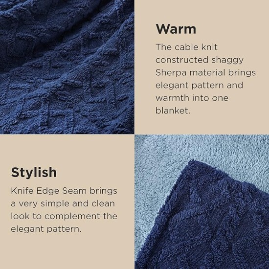 Sherpa Throw Blanket for Couch Sofa - Fuzzy Soft Cozy Blanket for Bed, Fleece Thick Warm Blanket for Winter, Navy, 50x60 Inches