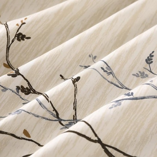 Cotton Duvet Cover Set - 100% Egyptian Cotton Cream Branch Print Bedding Set Queen Size - 1200 Thread Count Breathable and Textured Duvet Cover Set for All Seasons(Queen, 90x90'')