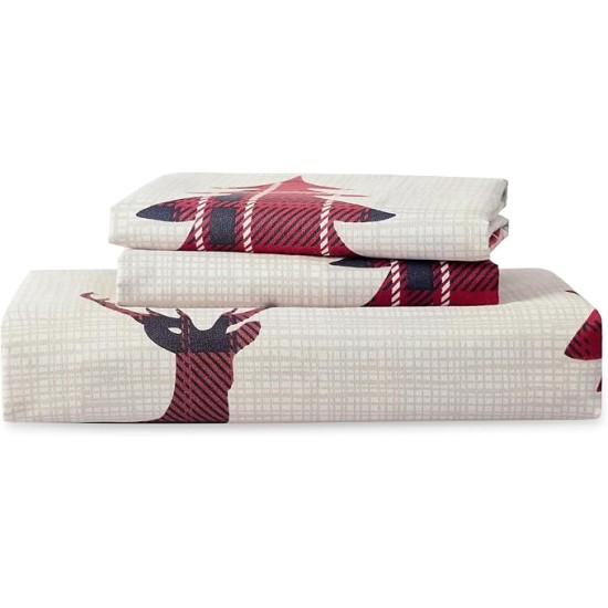 Christmas Duvet Cover Queen - Christmas Bedding Queen Size, Reversible Buffalo Check Printed Christmas Plaid Duvet Cover, Includes 1 Duvet Cover and 2 Pillow Shams (Queen, Reindeer)