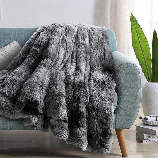 Soft Faux Fur and Sherpa Shaggy Throw Blanket,Reversible Warm Thick Fleece Fuzzy Shag Throws, Luxury Furry Plush Fluffy Decorative Cozy Blankets for Couch Sofa Bed Chair(Tie Dye Grey,Twin)
