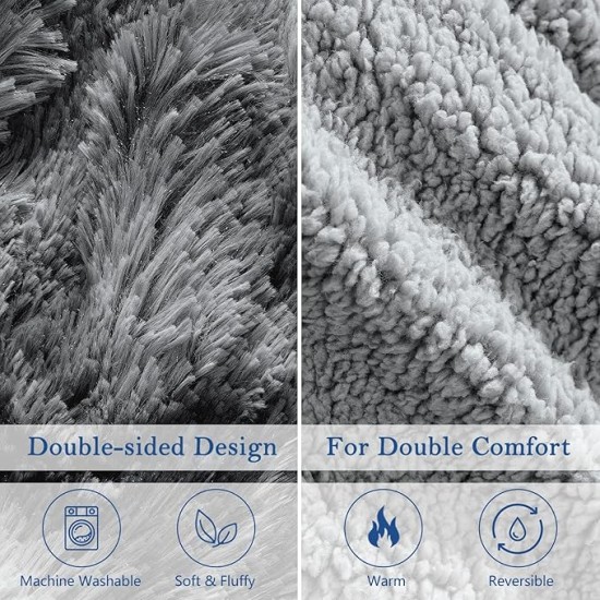 Soft Faux Fur and Sherpa Shaggy Throw Blanket,Reversible Warm Thick Fleece Fuzzy Shag Throws, Luxury Furry Plush Fluffy Decorative Cozy Blankets for Couch Sofa Bed Chair(Tie Dye Grey,Twin)