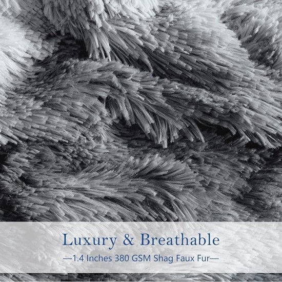 Soft Faux Fur and Sherpa Shaggy Throw Blanket,Reversible Warm Thick Fleece Fuzzy Shag Throws, Luxury Furry Plush Fluffy Decorative Cozy Blankets for Couch Sofa Bed Chair(Tie Dye Grey,Twin)
