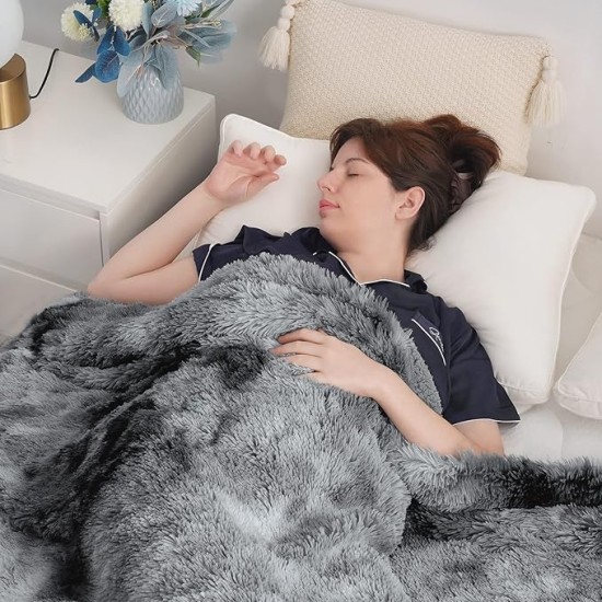 Soft Faux Fur and Sherpa Shaggy Throw Blanket,Reversible Warm Thick Fleece Fuzzy Shag Throws, Luxury Furry Plush Fluffy Decorative Cozy Blankets for Couch Sofa Bed Chair(Tie Dye Grey,Twin)