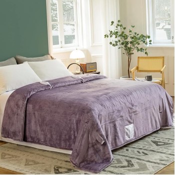 JET'S HOME Heated Blanket Queen 84"x90" - ETL&FCC Certified Flannel Electric Blanket Machine Washable Heating Blanket with 4 Heating Levels 10 Hours Auto-Off Overheating Protection (Purple)