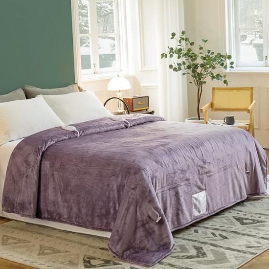 JET'S HOME Heated Blanket Queen 84"x90" - ETL&FCC Certified Flannel Electric Blanket Machine Washable Heating Blanket with 4 Heating Levels 10 Hours Auto-Off Overheating Protection (Purple)