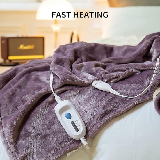 JET'S HOME Heated Blanket Queen 84"x90" - ETL&FCC Certified Flannel Electric Blanket Machine Washable Heating Blanket with 4 Heating Levels 10 Hours Auto-Off Overheating Protection (Purple)