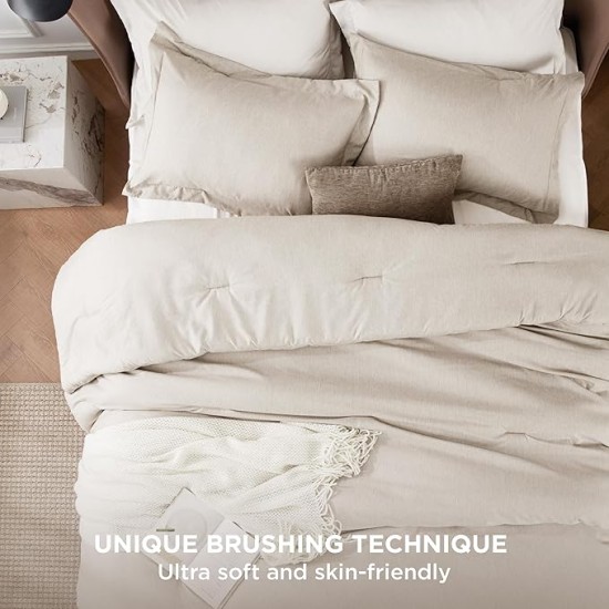 Queen Comforter Set - Beige Comforter Queen Size, Soft Bedding for All Seasons, Cationic Dyed Bedding Set, 3 Pieces, 1 Comforter (90"x90") and 2 Pillow Shams (20"x26"+2")