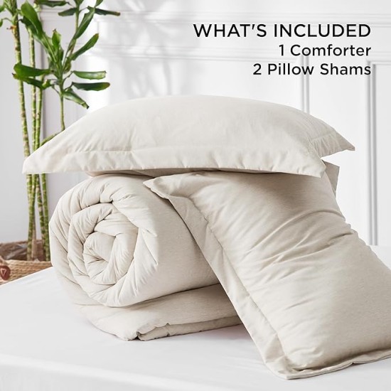 Queen Comforter Set - Beige Comforter Queen Size, Soft Bedding for All Seasons, Cationic Dyed Bedding Set, 3 Pieces, 1 Comforter (90"x90") and 2 Pillow Shams (20"x26"+2")