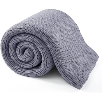 Knitted Weighted Blanket(Light Grey 60"x80" 15lbs),Home Décor Cooling Throw Blanket for Hot Sleepers,Hand Made Chunky Knit Heavy Blanket for Adults Use on Queen/King Size Bed