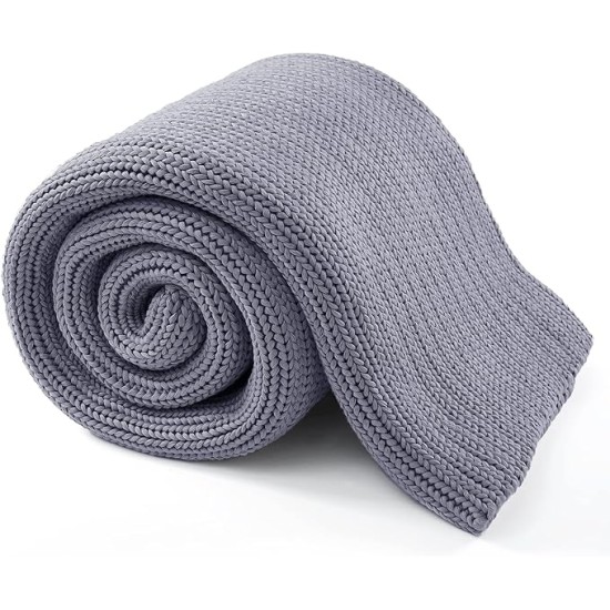 Knitted Weighted Blanket(Light Grey 60"x80" 15lbs),Home Décor Cooling Throw Blanket for Hot Sleepers,Hand Made Chunky Knit Heavy Blanket for Adults Use on Queen/King Size Bed
