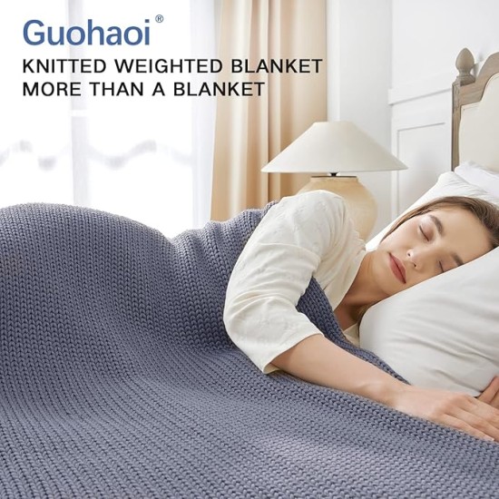 Knitted Weighted Blanket(Light Grey 60"x80" 15lbs),Home Décor Cooling Throw Blanket for Hot Sleepers,Hand Made Chunky Knit Heavy Blanket for Adults Use on Queen/King Size Bed