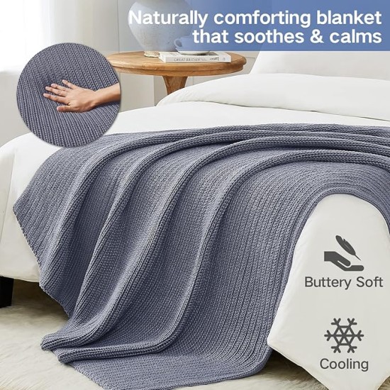 Knitted Weighted Blanket(Light Grey 60"x80" 15lbs),Home Décor Cooling Throw Blanket for Hot Sleepers,Hand Made Chunky Knit Heavy Blanket for Adults Use on Queen/King Size Bed