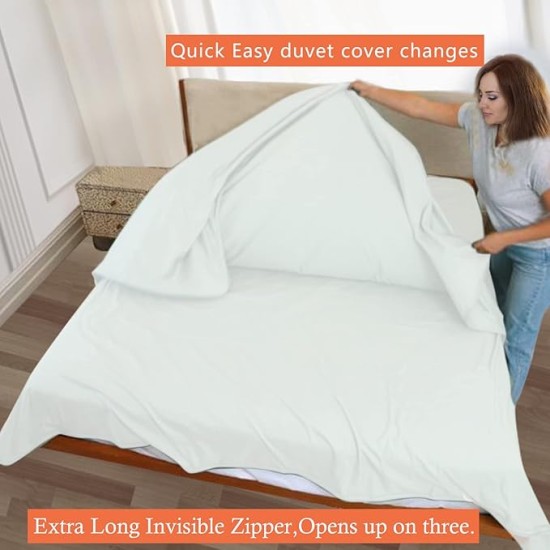 Duvet Cover Set, 3 Sided Zipper Duvet Cover, 100% Cotton Duvet Cover 3 Pieces with one Duvet Cover,Two Pillowcase, Triple-Zip System for Simple Changing Duvet Cover (King+2pillw Shams)