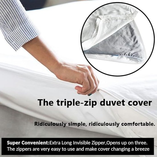 Duvet Cover Set, 3 Sided Zipper Duvet Cover, 100% Cotton Duvet Cover 3 Pieces with one Duvet Cover,Two Pillowcase, Triple-Zip System for Simple Changing Duvet Cover (King+2pillw Shams)