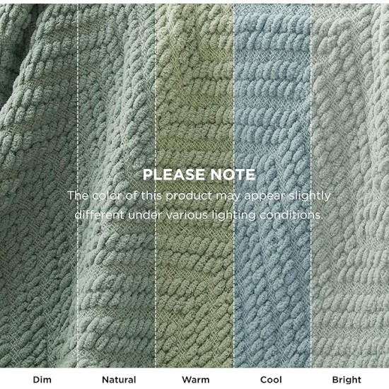 Sage Green Throw Blanket for Couch – Versatile Knit Woven Chenille Blanket for Chair, Super Soft, Warm & Decorative Blanket with Tassels for Bed, Sofa and Living Room (Sage Green, Throw)