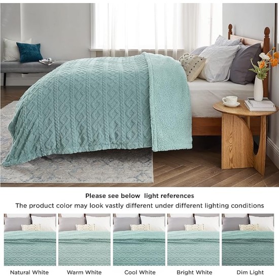 Sherpa Queen Size Blanket for Bed - Fuzzy Soft Cozy Blanket Queen Size, Fleece Thick Warm Blanket for Winter, Sage Green, 90x90 Inches