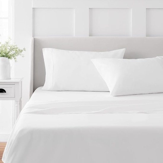 MARTHA STEWART 100% Cotton King Sheet Set - 4 Piece, Soft, Smooth, Durable, Easy Care, 16" Deep Pocket Sheets, Bedding Sheets, Sateen Sheet, 1 Flat, 1 Fitted, 2 Pillowcases, White