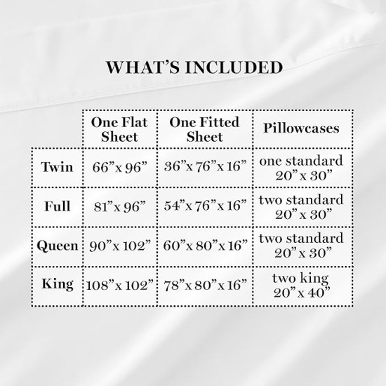 MARTHA STEWART 100% Cotton King Sheet Set - 4 Piece, Soft, Smooth, Durable, Easy Care, 16" Deep Pocket Sheets, Bedding Sheets, Sateen Sheet, 1 Flat, 1 Fitted, 2 Pillowcases, White
