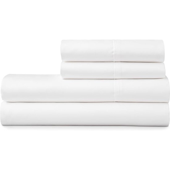MARTHA STEWART 100% Cotton King Sheet Set - 4 Piece, Soft, Smooth, Durable, Easy Care, 16" Deep Pocket Sheets, Bedding Sheets, Sateen Sheet, 1 Flat, 1 Fitted, 2 Pillowcases, White