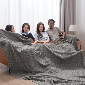 100% Cotton Waffle Weave Blanket Oversized King for Bed 120"x120"- Giant Big Lightweight Blanket 10'x10' for Bed Sofa - Aesthetic Extra Large Washed Cotton Soft Blanket - Dark Grey