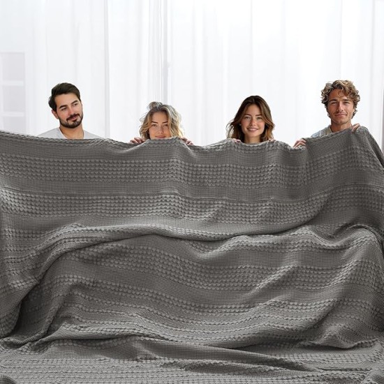 100% Cotton Waffle Weave Blanket Oversized King for Bed 120"x120"- Giant Big Lightweight Blanket 10'x10' for Bed Sofa - Aesthetic Extra Large Washed Cotton Soft Blanket - Dark Grey