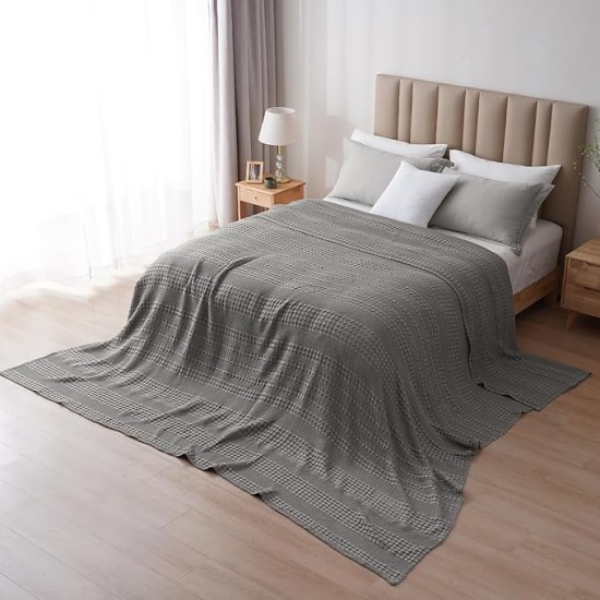 100% Cotton Waffle Weave Blanket Oversized King for Bed 120"x120"- Giant Big Lightweight Blanket 10'x10' for Bed Sofa - Aesthetic Extra Large Washed Cotton Soft Blanket - Dark Grey