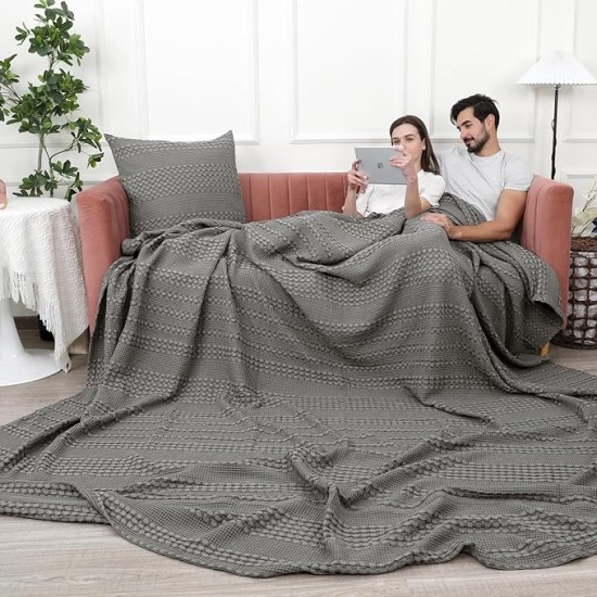 100% Cotton Waffle Weave Blanket Oversized King for Bed 120"x120"- Giant Big Lightweight Blanket 10'x10' for Bed Sofa - Aesthetic Extra Large Washed Cotton Soft Blanket - Dark Grey