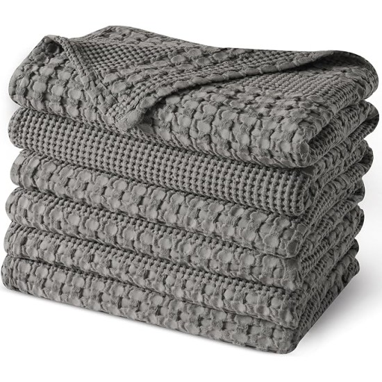 100% Cotton Waffle Weave Blanket Oversized King for Bed 120"x120"- Giant Big Lightweight Blanket 10'x10' for Bed Sofa - Aesthetic Extra Large Washed Cotton Soft Blanket - Dark Grey