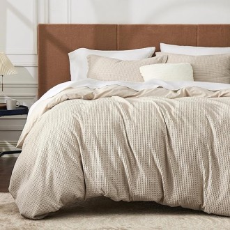 Cotton Duvet Cover King - 100% Cotton Waffle Weave Beige Duvet Cover Set, Soft and Breathable King Duvet Cover Set for All Season (King, 104"x90")