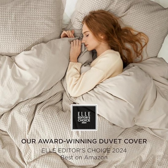 Cotton Duvet Cover King - 100% Cotton Waffle Weave Beige Duvet Cover Set, Soft and Breathable King Duvet Cover Set for All Season (King, 104"x90")