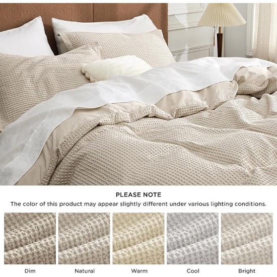 Cotton Duvet Cover King - 100% Cotton Waffle Weave Beige Duvet Cover Set, Soft and Breathable King Duvet Cover Set for All Season (King, 104"x90")
