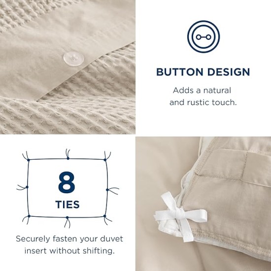 Cotton Duvet Cover King - 100% Cotton Waffle Weave Beige Duvet Cover Set, Soft and Breathable King Duvet Cover Set for All Season (King, 104"x90")