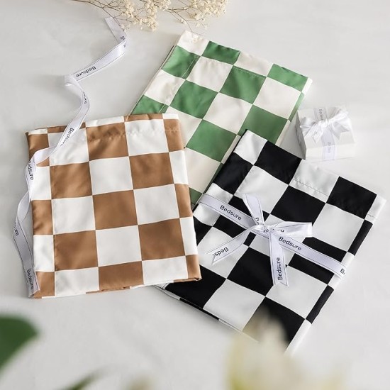 Comforter Set Queen Size - Checkered Bedding Comforter Set for Boys, 3 Pieces, 1 Soft Green Comforter and 2 Pillow Shams