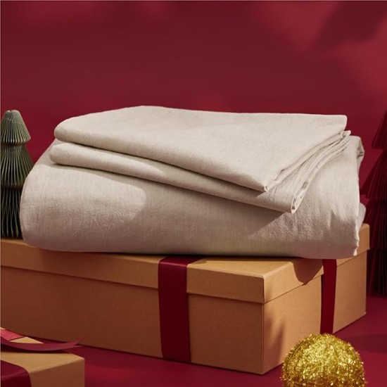 100% Washed Cotton Duvet Cover King Size - Warm Sand Minimalist Duvet Cover Set Linen Like - 3 Pieces Plain Simple Cotton Duvet Cover Set with 2 Pillow Shams (Warm Sand, King, 104"x90")