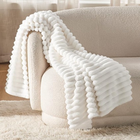 White Throw Blanket for Couch - Super Soft Cozy Blankets for Women, Cute Small Fleece Blanket for Girls, 50x60 Inches