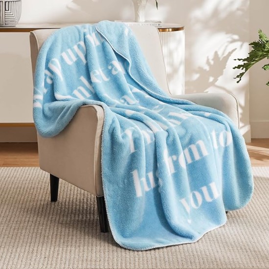 Get Well Gifts for Women - Thinking of You Gifts for Women, After Surgery Blanket with Inspirational Words Healing Blanket Cancer Care Gifts for Women Elderly Adults Blue 50x60 Inch