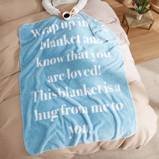 Get Well Gifts for Women - Thinking of You Gifts for Women, After Surgery Blanket with Inspirational Words Healing Blanket Cancer Care Gifts for Women Elderly Adults Blue 50x60 Inch