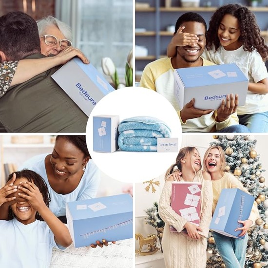 Get Well Gifts for Women - Thinking of You Gifts for Women, After Surgery Blanket with Inspirational Words Healing Blanket Cancer Care Gifts for Women Elderly Adults Blue 50x60 Inch