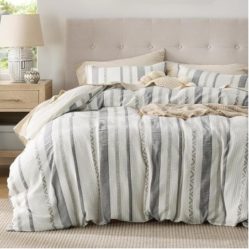 Waffle Weave Duvet Cover Queen - 100% Cotton Boho Duvet Cover Set with 2 Pillowcases - Extra Soft Cream White Textured Comforter Cover with Zipper Closure (Queen, 90"x90")