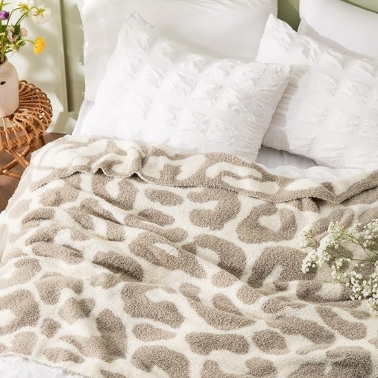 Leopard Throw Blanket - Super Soft Knit Warm Breathable Blanket for Couch Lightweight Fluffy Summer Blanket for Bed Sofa 50x60 Inches