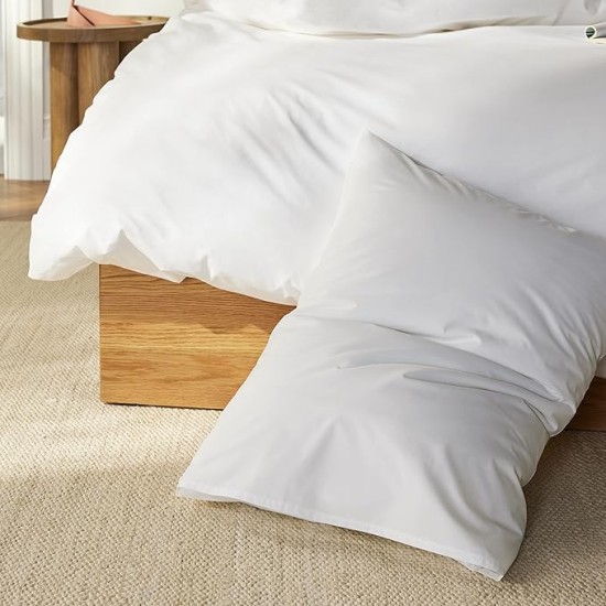 Luxury Percale Pillowcases - Set of 2, King Size in White - 100% Long Staple Cotton with Envelope Closure