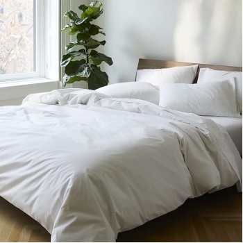  Luxury Percale Duvet Cover - 100% Cotton, Full/Queen Size in White with Extra-Long Corner Ties and Button Closure | Best Sheets for Hot Sleepers