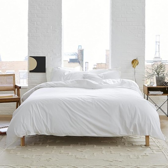  Luxury Percale Duvet Cover - 100% Cotton, Full/Queen Size in White with Extra-Long Corner Ties and Button Closure | Best Sheets for Hot Sleepers