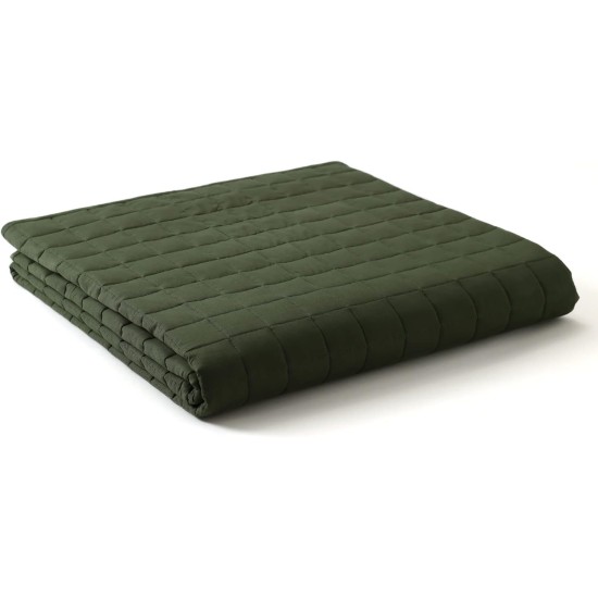 Exclusive Weighted Blanket, Soothing Cotton, Smallest Compartments with Glass Beads, Bed Blanket for Two Persons of 110~190lbs, Ideal for Queen or King Bed (88x104 Inches, 25 Pounds, Army Green)