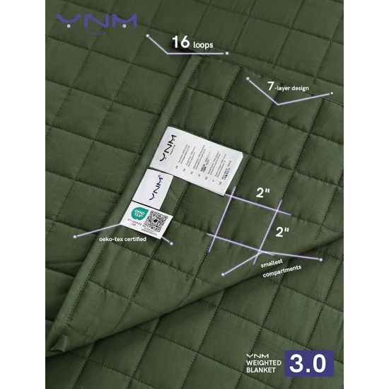 Exclusive Weighted Blanket, Soothing Cotton, Smallest Compartments with Glass Beads, Bed Blanket for Two Persons of 110~190lbs, Ideal for Queen or King Bed (88x104 Inches, 25 Pounds, Army Green)